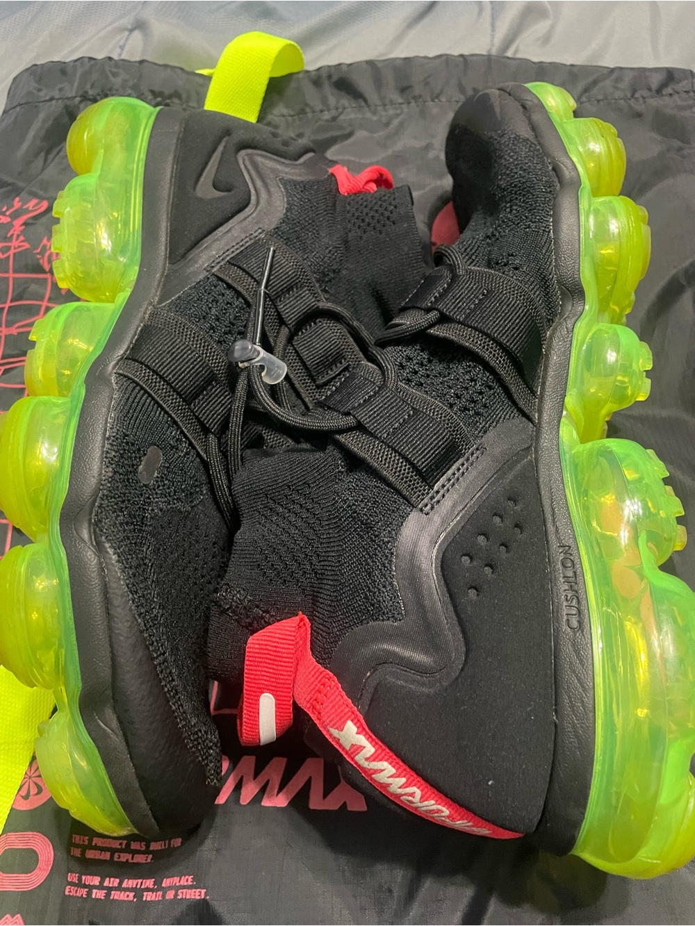 Nike Black and Neon Green VaporMax Athletic Shoes